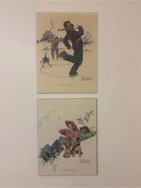 Norman Rockwell Winter & Summer Prints — Cream, Blue, Green, Brown